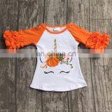 ORANGE UNICORN Print Thanksgiving Day XMAS CHRISTMAS Kids 100% Cotton ICING Raglan TshirtS BABY ORANGE RUFFLE TSHIRT