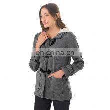 Wholesale Custom-made Women's Horn Button Jacket Mid-long Sleeve Casual and Comfortable Fall Winter Loose Sport Jacket Jogging j thumbnail-5