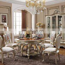 High Quality European Antique Wooden Round Dinning Table Set 6 Chairs thumbnail-5