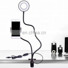 USB Charging Power LED Selfie Ring Filling Light With Mobile Phone Clip Holder Lazy Bracket Desktop Clamp