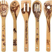 Burned Bamboo Wooden Cooking Utesnils Set Engraved Bambu Kitchen Utensil Set Burned thumbnail-1