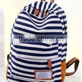 Fashion Simple Strip for Canvas Backpack Navy Blue Shoulder Bag thumbnail-6
