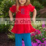 Top and Pants Ruffle Outfit for Kids Red Cotton Ruffle Top for Children New Design thumbnail-2