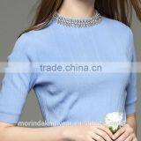 Lady's Knit Round-neck With Beads 3/4 Sleeve Pullover thumbnail-2