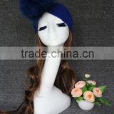 Ladies hot sale fashion knit headband with big raccoobn fur pompom hair accessories