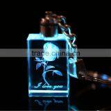 Beautiful 3D Laser Rose Crystal Keychain With Led Light for Wedding Gift