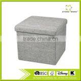 Collapsible Storage Ottoman Cube Foot Rest Stool Comfy Linen-like Fabric Lift Off Top thumbnail-2