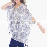 Women's Rayon Print Fabric Tassels Poncho Tops thumbnail-1