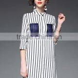 Outdoor Custom Cheap Lady Striped Breathable Linen Shirt Nice Design thumbnail-1
