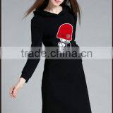 Long Sleeve Hooded Black Fleece Dress Long Hoodie thumbnail-1