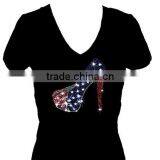 Shoe Flag July 4th Independence Rhinestone V Neck Short Sleeve Tee Shirt