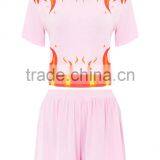 Custom Design Women Flame Print Baby Pink PJ Set Cotton Short Pajamas Summer Nightwear thumbnail-4