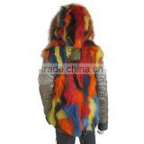 Myfur Multi Colored Fox Smooth Belly Fur Lining Women Parka With Real Raccoon Fur Hood thumbnail-1