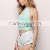 Chiffon Front Row Crop Top With Halter Neck Wholesale Women Tops thumbnail-4