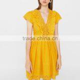 Embroidery Cutwork Cotton Dresses Ladies Crocheted Fit and Flare Short Dress thumbnail-6