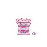Custom Organic Cotton Girl Pink Stripe Round Collar Toddler Graphic Tee Shirts