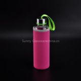 Borosilicate Glass sport joyshaker drinking bottle with colorful sleeve