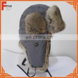 Wholesale Facotry Rabbit Fur Trapper Hat with Waterproof Shell Earflap Hat Snow Hat