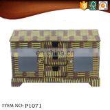 Rectangular Cabinet Box Three Drawers Two Grib Weave Bamboo Decorative Pattern Cardboard Storage Box