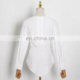 TWOTWINSTYLE White Loose Shirt For Women Long Sleeve Minimalist Solid Casual thumbnail-2
