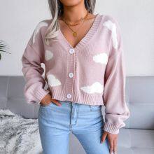 New White Cloud Knitted Cardigan Sweater thumbnail-3