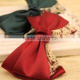 Large Three Layered Satin Ribbon Bow Clip,Gold Lace Bow Flower thumbnail-4