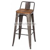 METAL BAR STOOL WITH BACK REST AND WOOD SEAT , VINTAGE BAR STOOL