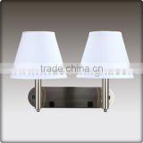 UL CUL Listed Brushed Nickel Bedroom Double Arm Power Outlet Hotel Wall Lamp W20179