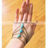 Trendy Boho Finger Ring Turquoise Harness Slave Chain Hand Bracelet thumbnail-4