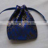 Blue Small Drawstring Jewel Pouch Bag With Beads