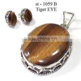 Tiger EYE Stone Jewelry Silver Pendant Silver Ear Studs Jewelry Set Sterling Silver Jewelry Wholesale Natural Gemstone Jewelry thumbnail-1