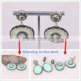 Glowing in the Dark Luminous Stone Stud Earrings, Oval Shape Crystal Zircon Paved Stud Earrings, Charm Gem Stone Earrings thumbnail-2
