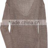 15JWL0211 Woman Summer Spring Linen Knitted V Neck Thin Sweater