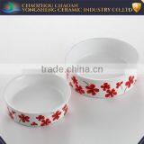 Red Flower Decal Pet Feeder, Ceramic Pet Bowl thumbnail-2