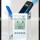 Plastic Electronic Pen Holder With Digital Clock thumbnail-1