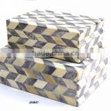 Grey White Chevron Pattern Bone Mosaic Wooden Box Match Available in All Sizes and Colours thumbnail-1