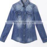 China Wholesale New Design Customized Shirt Denim Lady Blouse for Women thumbnail-4