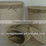 S/3 OVAL WILLOW HAMPER W/LID & LINER thumbnail-1