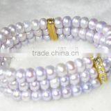9-10 mm Button Shape Purple Freshwater Pearl Bracelet thumbnail-1