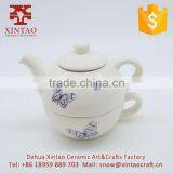 Glazed Full Hand Painted White With Blue Butterfly Ceramic Teapot