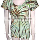 T-Shirt Women Cotton Mix Lycra Tie-dye Frog Black Green 1 thumbnail-1