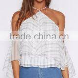 Latest Design Halter Neck off Shoulder Woman Tops Summer Ruffle Tops thumbnail-1