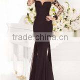 Elegant Full Length A-line Backless Long Sleeve Black Evening Dresses thumbnail-1