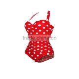 Retro Vintage Floral Print White Polka One Piece Swimwear Monokinis thumbnail-3