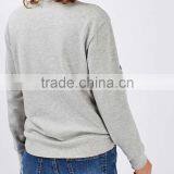 Wholesale China Cotton Polyester Blend Grey Heather Women Long Sleeve Jersey Ruffle Shoulder Sweatshirt thumbnail-3