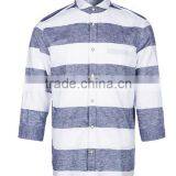 Latest Design One Pocket Oxford Blue and White Stripe Men' s Shirts thumbnail-1