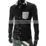 New Mens Long Sleeve Contrast Color Slim Fit Casual Shirt thumbnail-2