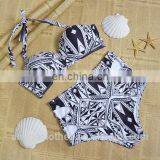 Patter Halter Pushed up Swimsuit High Waist Swim Wear Plus Size Bikini thumbnail-5