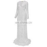 Kate Kasin Maternity Sexy Deep V-Neck Long Sleeve See-Through White Lace Maxi Long Maternity Dress KK001082-2 thumbnail-3