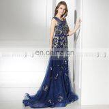 2017 Latest Design Cap Sleeve Royal Blue Tulle Embroidered Evening Dresses LX382 thumbnail-2